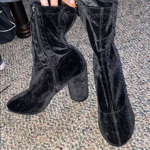 Black velvet sock booties